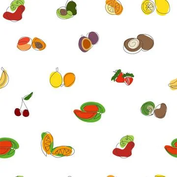 Hand drawn fruits seamless pattern. Healthy food vector background Stock Illustration