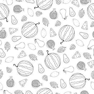 Hand drawn fruits seamless pattern. Healthy food vector background Stock Illustration