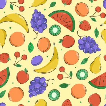 Hand drawn fruits seamless pattern. Vector illustration. Colorful and minim.. Stock Illustration