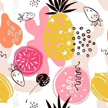 Hand drawn fruits. Vector pattern. Stock Illustration