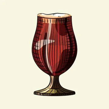 Hand drawn full beer cup. Glass of dark beer isolated on light background. Stock Illustration