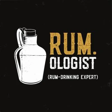 Hand drawn fun rum poster with bottle and quote - rum.ologist rum drinking 스톡 일러스트