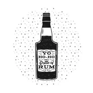 Hand drawn fun rum poster with bottle and quote - Yo-ho-ho and a bottle of rum Stock Illustration