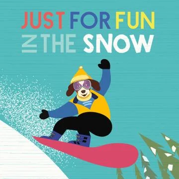 Hand drawn Fun in snow flat color vector poster Stock Illustration