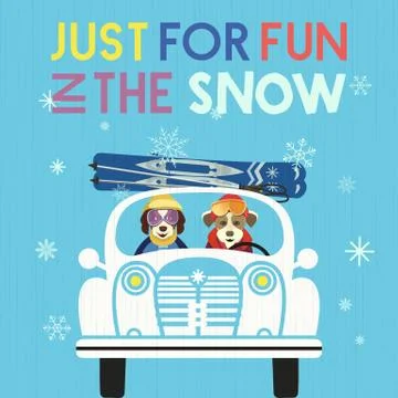 Hand drawn Fun in Snow flat color vector poster Stock Illustration
