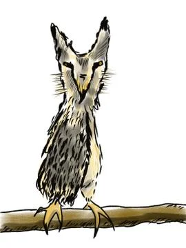 Hand drawn funny bird owl cartoon character Stock Illustration