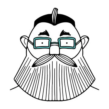 Hand-drawn funny characte, the face of a man, beard, doodle people face Stock Illustration