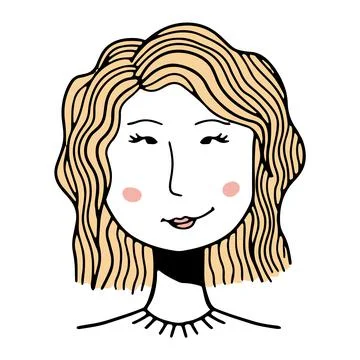 Hand-drawn funny character, doodle people face, young woman face, vector Stock Illustration