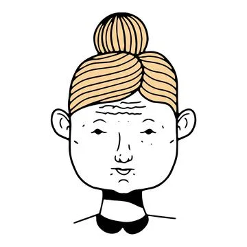 Hand-drawn funny character, the face of an elderly woman, vector illustration Stock Illustration
