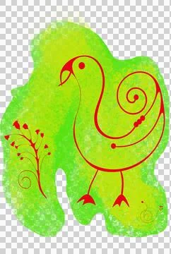 Hand drawn funny duck and stylized plants on a gradient bright textured Stock Illustration