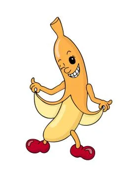 Hand drawn funny smiling and winking kawaii stripping banana Stock Illustration