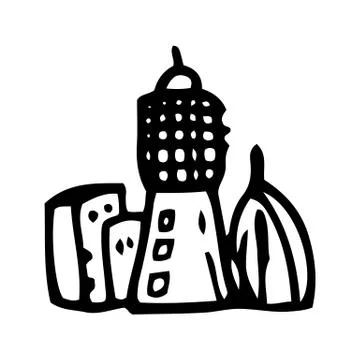 Hand Drawn future city doodle. Sketch style icon. Decoration element. Isolate Stock Illustration