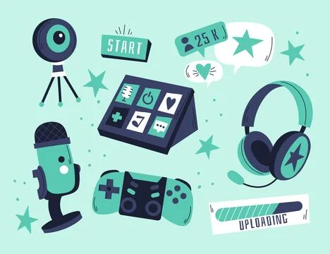 Hand drawn game streamer elements collection 스톡 일러스트