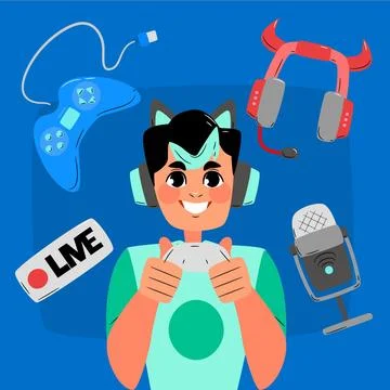 Hand drawn game streamer elements collection Stock Illustration