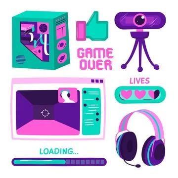 Hand drawn game streamer elements collection Stock Illustration