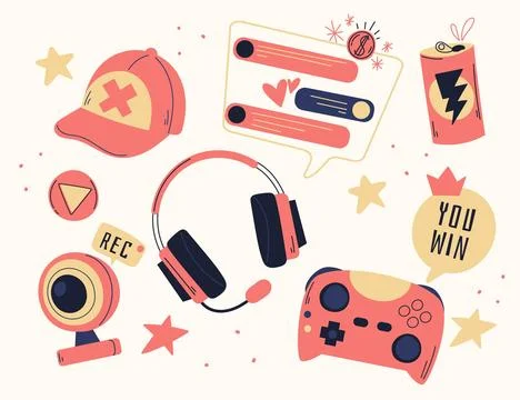 Hand drawn game streamer elements collection 스톡 일러스트