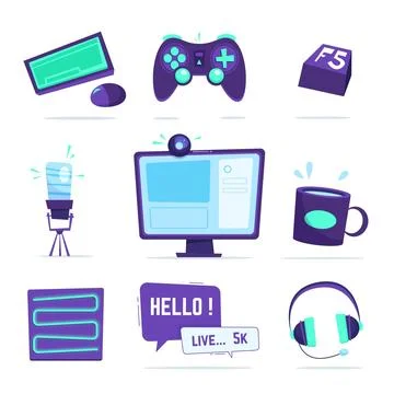 Hand drawn game streamer elements collection Stock Illustration