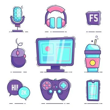 Hand drawn game streamer elements collection Stock Illustration