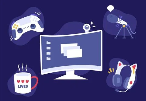 Hand drawn game streamer elements collection 스톡 일러스트