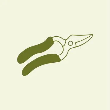 Hand drawn garden pruner or bypass secateurs for pruning plants. Essential Stock Illustration