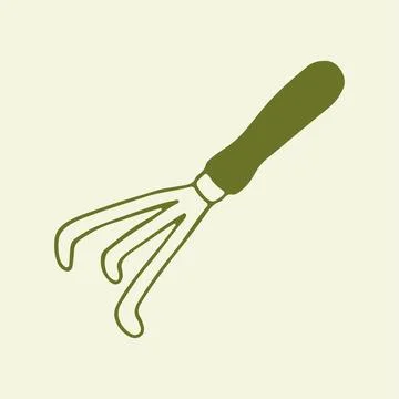 Hand drawn garden rake or claw for soil cultivation. Small manual tool for Stock Illustration