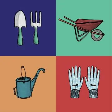Hand-Drawn Garden Set Stock Illustration