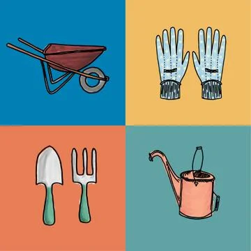 Hand-Drawn Garden Set Stock Illustration
