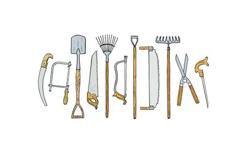 Hand drawn garden tools Stock Illustration