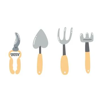 Hand drawn garden tools. Set of agricultural equipment Stock Illustration