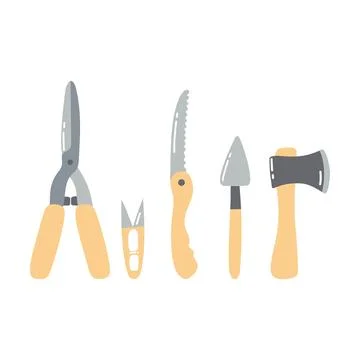 Hand drawn garden tools. Set of agricultural equipment. Stock Illustration