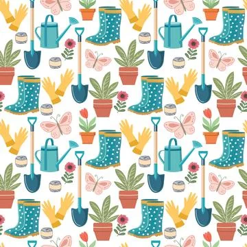 Hand drawn Gardening seamless pattern Stock Illustration