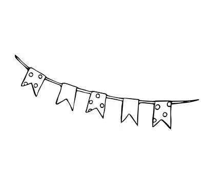 Hand drawn Garland string with polka dot triangle flags,  Stock Illustration
