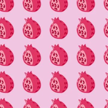 Hand drawn garnet seamless stylized fruit pattern. Simple food ornament in pa Stock Illustration
