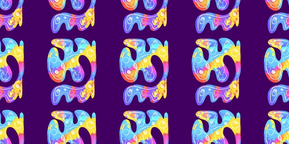 Hand drawn geomethic seamless pattern illustration graphic shaper neon vivid Stock Illustration