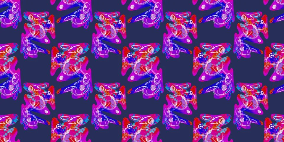 Hand drawn geomethic seamless pattern illustration graphic shaper neon vivid Stock Illustration