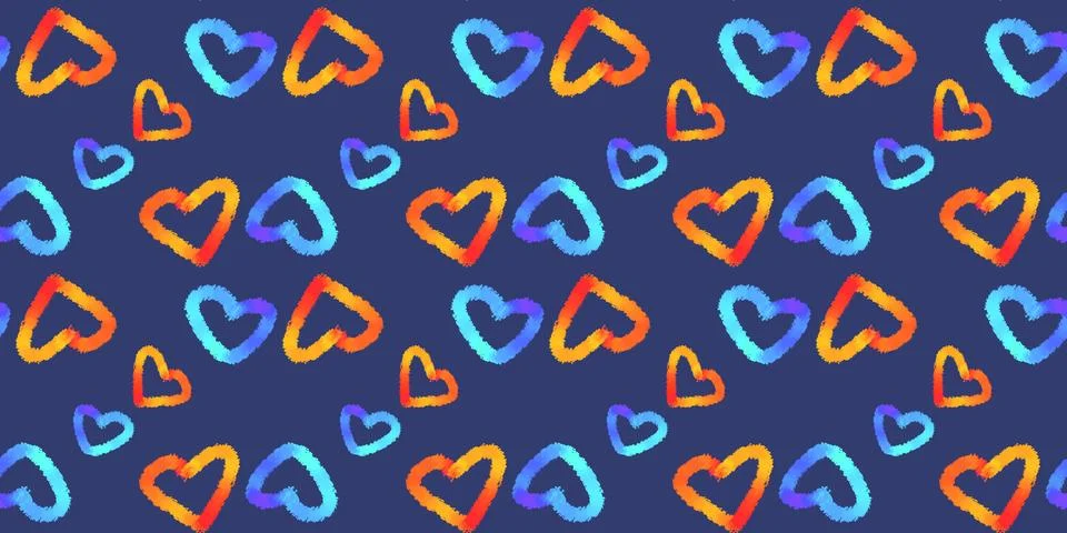 Hand drawn geomethic seamless pattern illustration graphic hearts neon vivid Stock Illustration