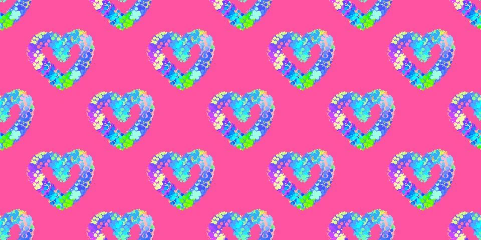 Hand drawn geomethic seamless pattern illustration graphic hearts neon vivid Stock Illustration