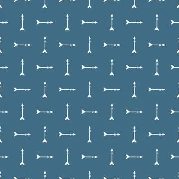 Hand drawn geometric arrows pattern on blue background. Tribal seamless wallp 스톡 일러스트