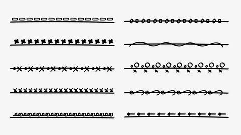 Hand Drawn Geometric Divider Line Doodle Set Text Separator Decoration Elem.. Stock Illustration