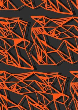 Hand drawn geometric graphic lined pattern in orange colors on black background イラスト素材