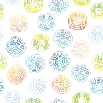 Hand drawn geometric seamless repeat pattern with brush spiral strokes. Stock Illustration