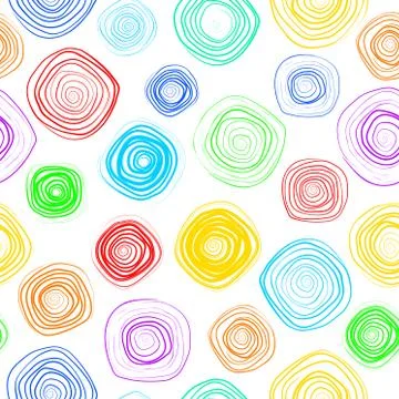 Hand drawn geometric seamless repeat pattern with brush spiral strokes. Illustrazione stock