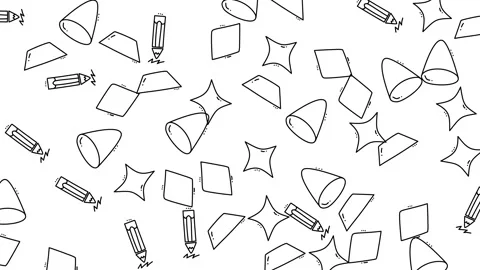 Hand Drawn Geometric Shapes and Pencils Floating in Animated Doodle Loop Stock Footage 320473416