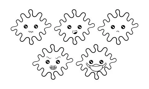 Hand drawn germs with different faces Stock Illustration