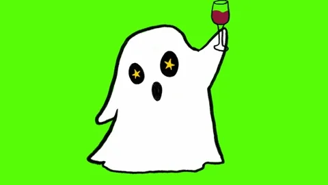 Hand-Drawn Ghost Cheering with Wine Glass on Green Screen Video stock 318410174
