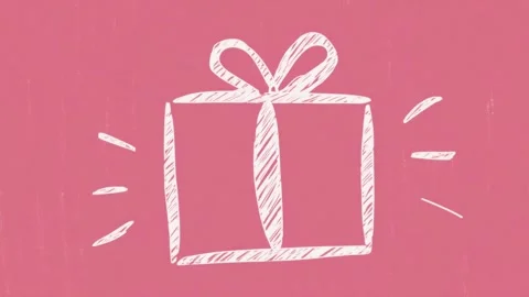 Hand drawn gift box with bow on pink background, festive present motion, di.. Stock Footage 342047054