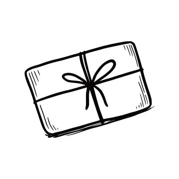 Hand drawn gift box with craft paper, top view. Stock Illustration