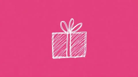 Hand drawn gift box icon on pink background, ordinary animation, seamless loo Stock Footage 342047057