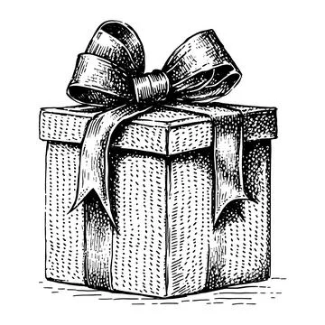 Hand drawn of gift box. Stock Illustration