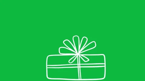 Hand Drawn Gift Box Line Art 2D Green Screen Animated Bow Overlay Stock Footage 342398594